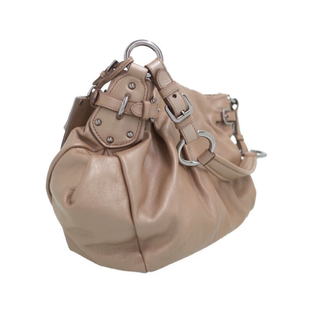 Prada pleated leather Pink Satchel Leather Pleated Metallic Beige fine Rose